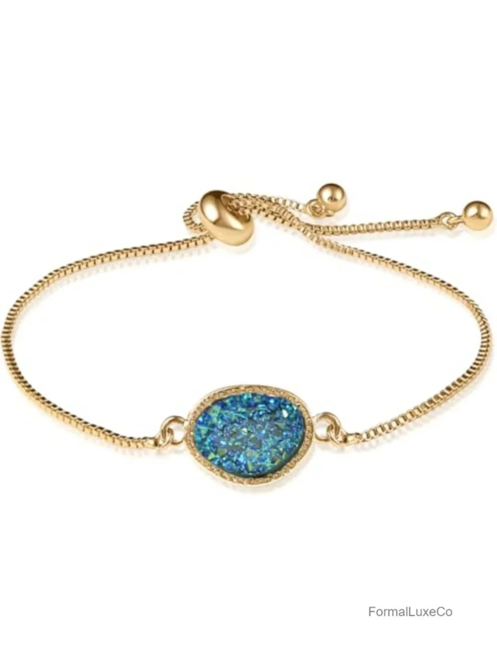 Boho Adjustable Slider Bracelet Simulated Druzy Crystal Gold Tone Plated